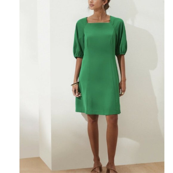 NWT Banana RepF Puff Sleeve Crepe Shift Dress S TALL 4/6 Black F469 - Picture 5 of 5